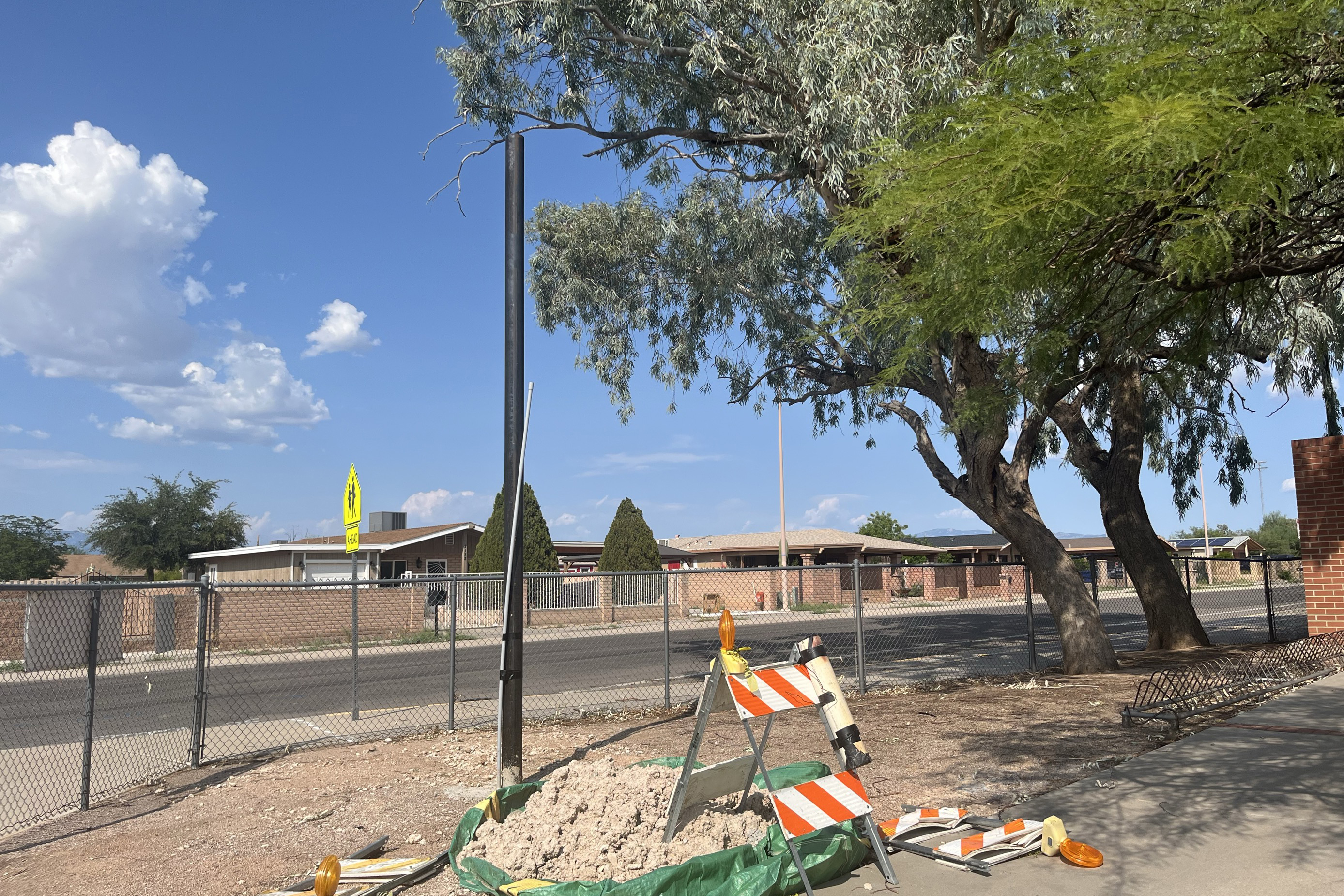 Construction barricades outside Cavett Elementary